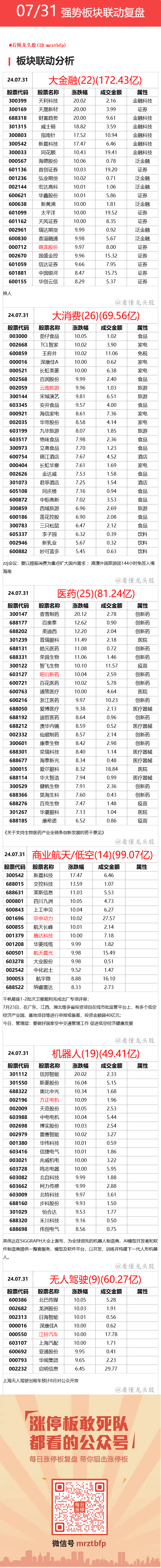 7月31日 强势联动板块复盘 ​​​(看懂龙头股2024年07月31日文章)